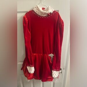 iEFiEL Women Velvet Figure Skating Holiday Costume Christmas Dancewear Size M